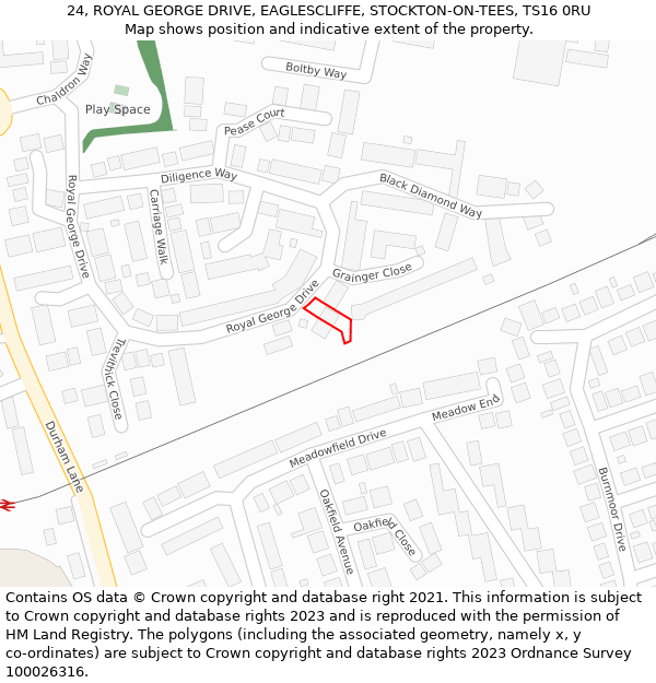 24, ROYAL GEORGE DRIVE, EAGLESCLIFFE, STOCKTON-ON-TEES, TS16 0RU: Location map and indicative extent of plot