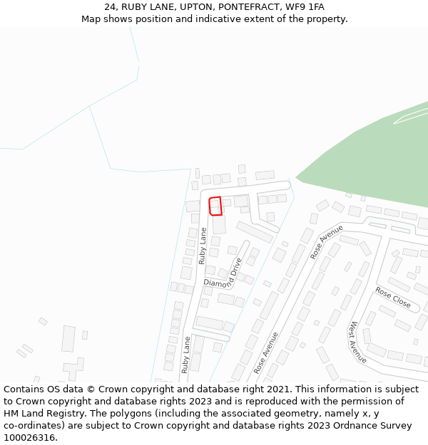 24, RUBY LANE, UPTON, PONTEFRACT, WF9 1FA: Location map and indicative extent of plot