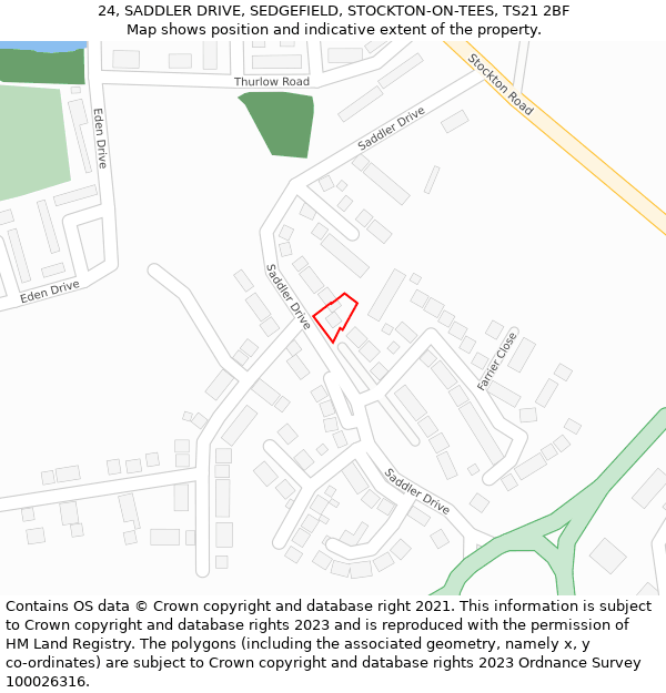 24, SADDLER DRIVE, SEDGEFIELD, STOCKTON-ON-TEES, TS21 2BF: Location map and indicative extent of plot