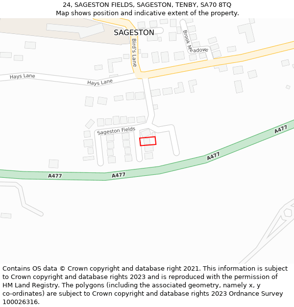 24, SAGESTON FIELDS, SAGESTON, TENBY, SA70 8TQ: Location map and indicative extent of plot