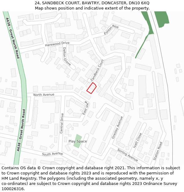 24, SANDBECK COURT, BAWTRY, DONCASTER, DN10 6XQ: Location map and indicative extent of plot