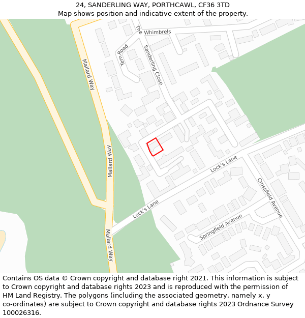 24, SANDERLING WAY, PORTHCAWL, CF36 3TD: Location map and indicative extent of plot