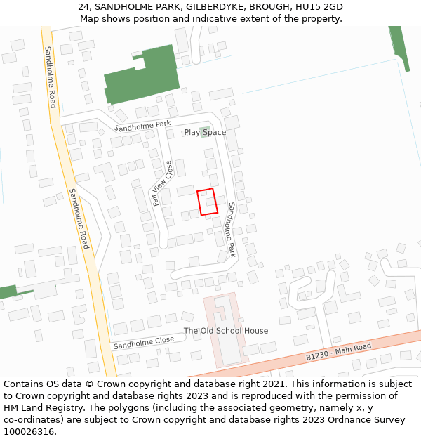 24, SANDHOLME PARK, GILBERDYKE, BROUGH, HU15 2GD: Location map and indicative extent of plot