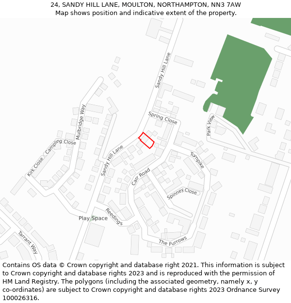 24, SANDY HILL LANE, MOULTON, NORTHAMPTON, NN3 7AW: Location map and indicative extent of plot