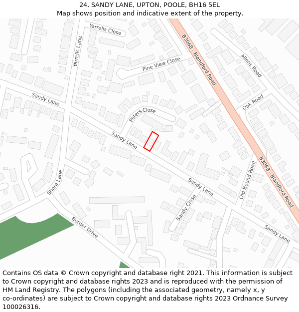 24, SANDY LANE, UPTON, POOLE, BH16 5EL: Location map and indicative extent of plot