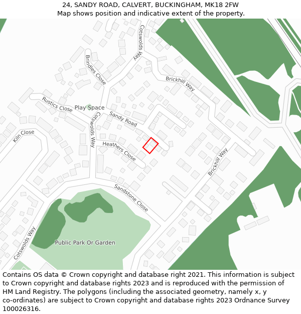 24, SANDY ROAD, CALVERT, BUCKINGHAM, MK18 2FW: Location map and indicative extent of plot