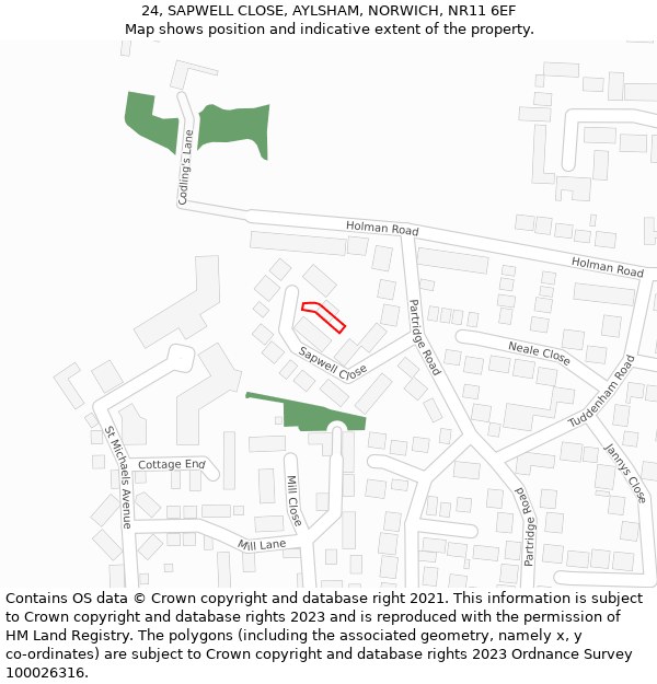 24, SAPWELL CLOSE, AYLSHAM, NORWICH, NR11 6EF: Location map and indicative extent of plot