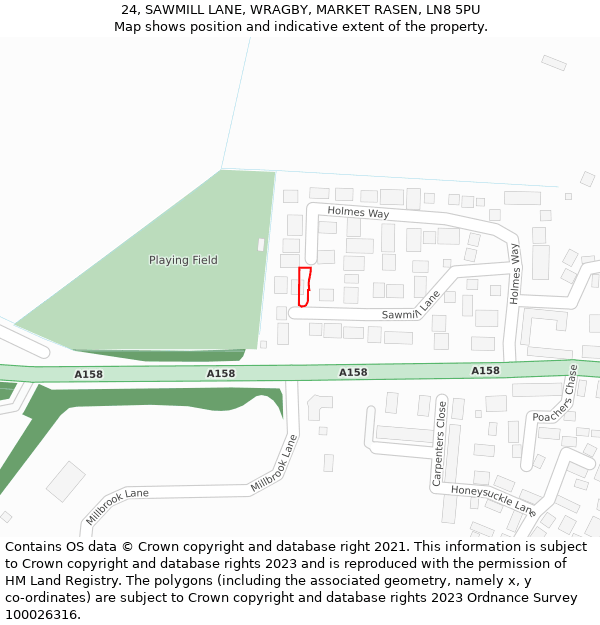24, SAWMILL LANE, WRAGBY, MARKET RASEN, LN8 5PU: Location map and indicative extent of plot