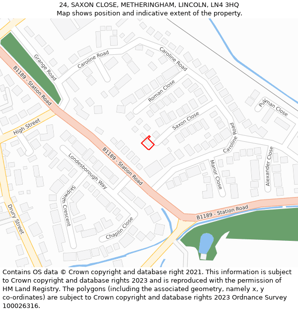 24, SAXON CLOSE, METHERINGHAM, LINCOLN, LN4 3HQ: Location map and indicative extent of plot