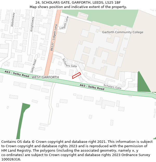 24, SCHOLARS GATE, GARFORTH, LEEDS, LS25 1BF: Location map and indicative extent of plot