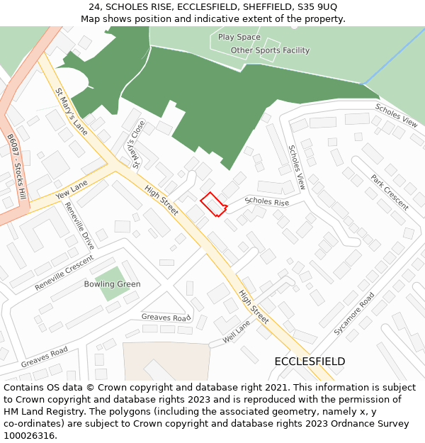 24, SCHOLES RISE, ECCLESFIELD, SHEFFIELD, S35 9UQ: Location map and indicative extent of plot