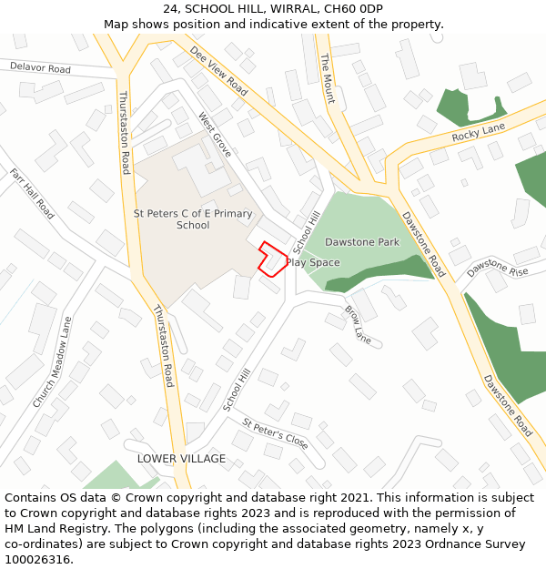 24, SCHOOL HILL, WIRRAL, CH60 0DP: Location map and indicative extent of plot