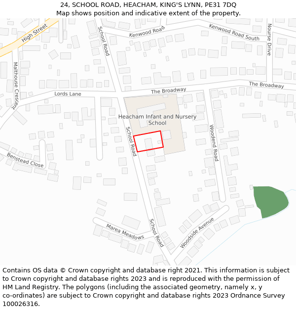 24, SCHOOL ROAD, HEACHAM, KING'S LYNN, PE31 7DQ: Location map and indicative extent of plot