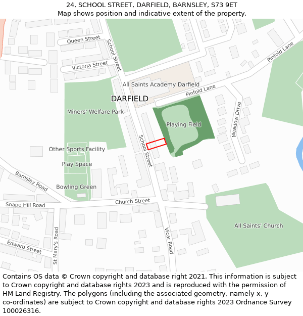 24, SCHOOL STREET, DARFIELD, BARNSLEY, S73 9ET: Location map and indicative extent of plot