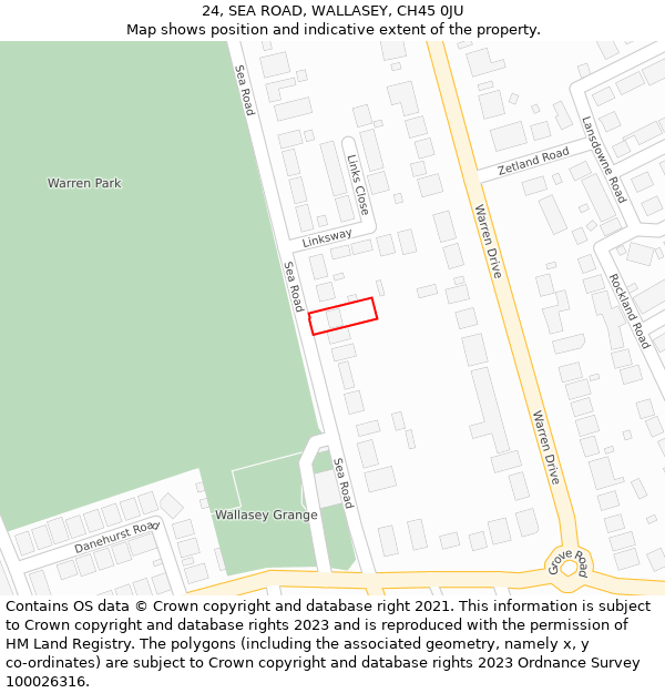 24, SEA ROAD, WALLASEY, CH45 0JU: Location map and indicative extent of plot