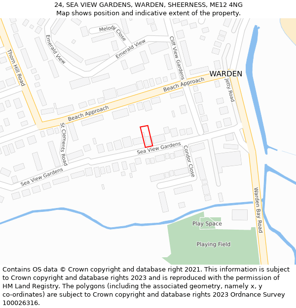 24, SEA VIEW GARDENS, WARDEN, SHEERNESS, ME12 4NG: Location map and indicative extent of plot