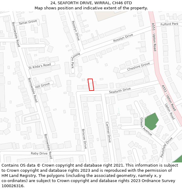 24, SEAFORTH DRIVE, WIRRAL, CH46 0TD: Location map and indicative extent of plot