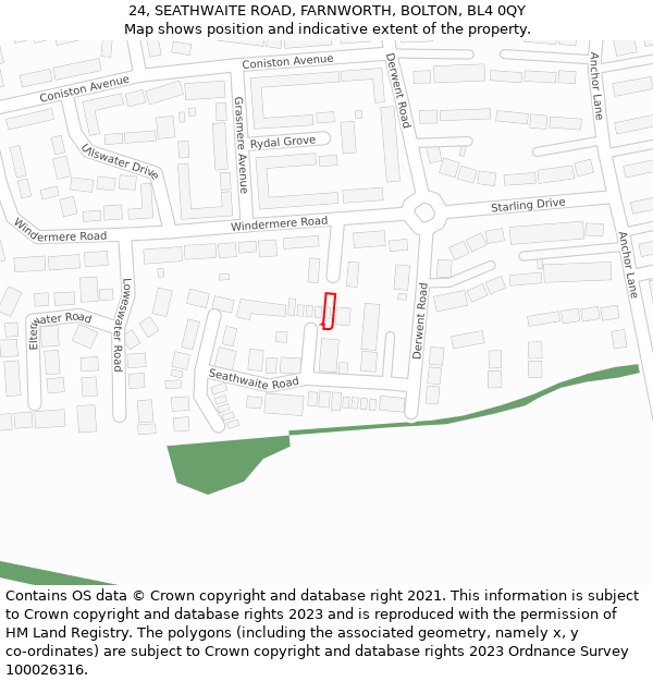 24, SEATHWAITE ROAD, FARNWORTH, BOLTON, BL4 0QY: Location map and indicative extent of plot