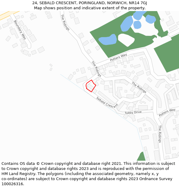 24, SEBALD CRESCENT, PORINGLAND, NORWICH, NR14 7GJ: Location map and indicative extent of plot
