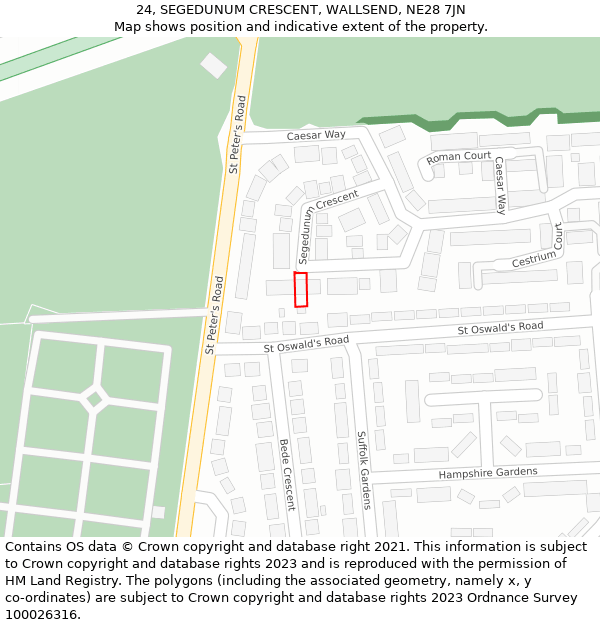 24, SEGEDUNUM CRESCENT, WALLSEND, NE28 7JN: Location map and indicative extent of plot