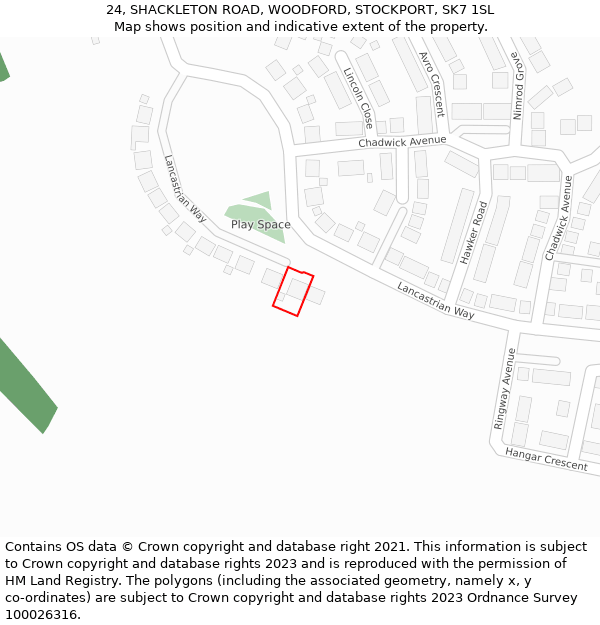 24, SHACKLETON ROAD, WOODFORD, STOCKPORT, SK7 1SL: Location map and indicative extent of plot