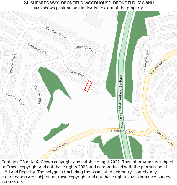 24, SHEARDS WAY, DRONFIELD WOODHOUSE, DRONFIELD, S18 8NH: Location map and indicative extent of plot