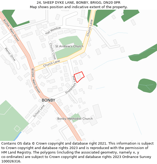 24, SHEEP DYKE LANE, BONBY, BRIGG, DN20 0PR: Location map and indicative extent of plot