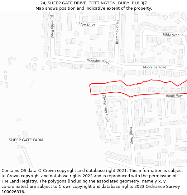 24, SHEEP GATE DRIVE, TOTTINGTON, BURY, BL8 3JZ: Location map and indicative extent of plot