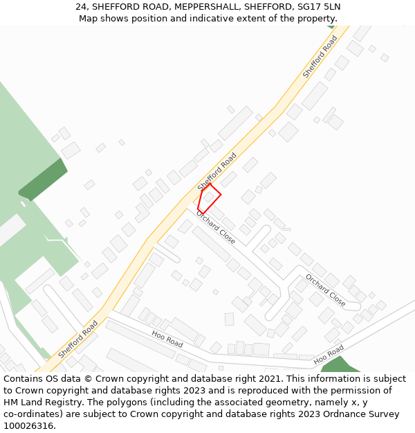 24, SHEFFORD ROAD, MEPPERSHALL, SHEFFORD, SG17 5LN: Location map and indicative extent of plot