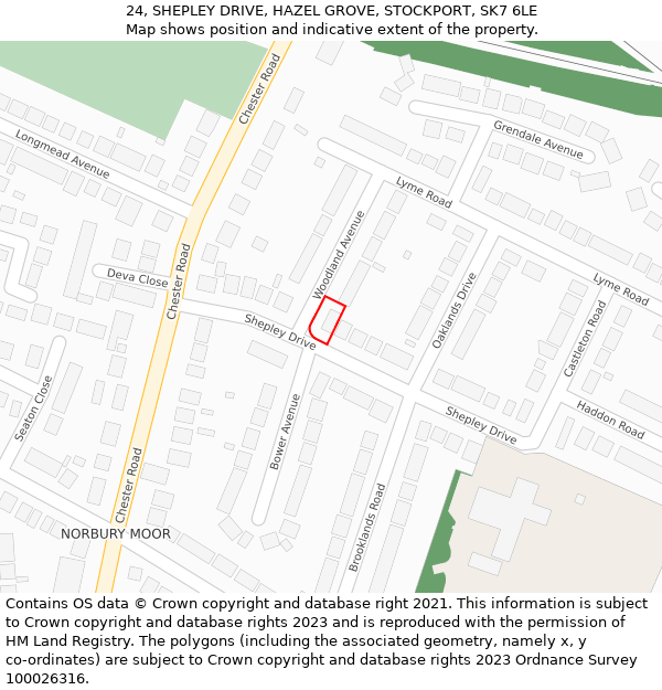 24, SHEPLEY DRIVE, HAZEL GROVE, STOCKPORT, SK7 6LE: Location map and indicative extent of plot