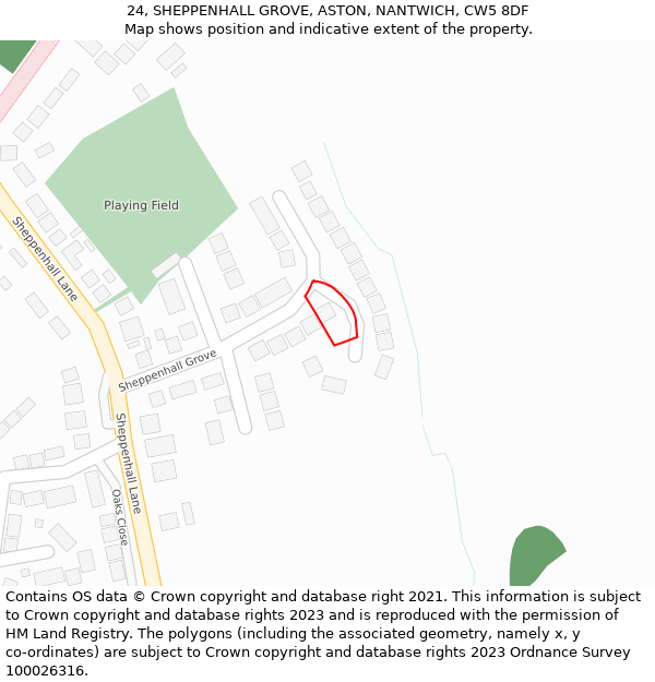 24, SHEPPENHALL GROVE, ASTON, NANTWICH, CW5 8DF: Location map and indicative extent of plot