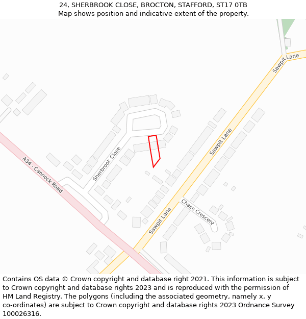 24, SHERBROOK CLOSE, BROCTON, STAFFORD, ST17 0TB: Location map and indicative extent of plot