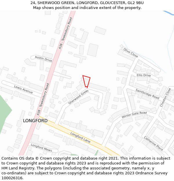 24, SHERWOOD GREEN, LONGFORD, GLOUCESTER, GL2 9BU: Location map and indicative extent of plot