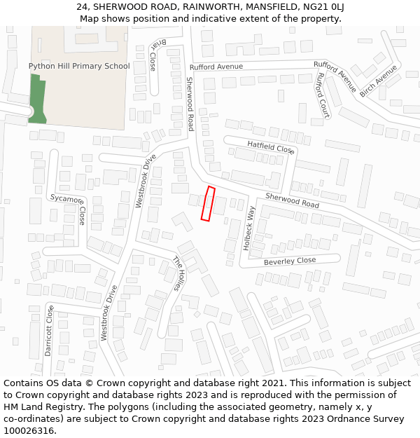 24, SHERWOOD ROAD, RAINWORTH, MANSFIELD, NG21 0LJ: Location map and indicative extent of plot