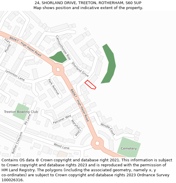 24, SHORLAND DRIVE, TREETON, ROTHERHAM, S60 5UP: Location map and indicative extent of plot