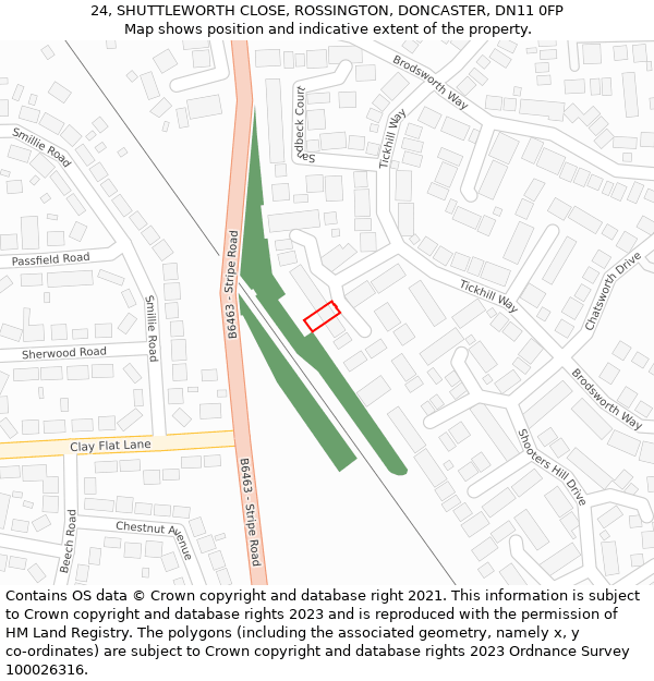 24, SHUTTLEWORTH CLOSE, ROSSINGTON, DONCASTER, DN11 0FP: Location map and indicative extent of plot