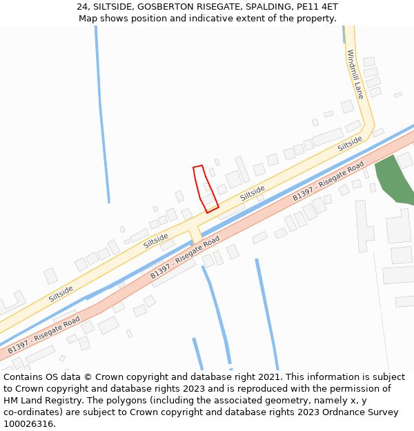 24, SILTSIDE, GOSBERTON RISEGATE, SPALDING, PE11 4ET: Location map and indicative extent of plot