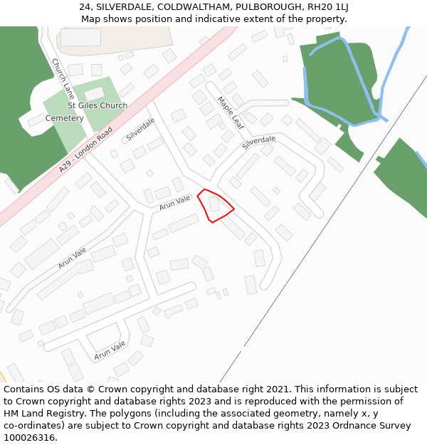 24, SILVERDALE, COLDWALTHAM, PULBOROUGH, RH20 1LJ: Location map and indicative extent of plot