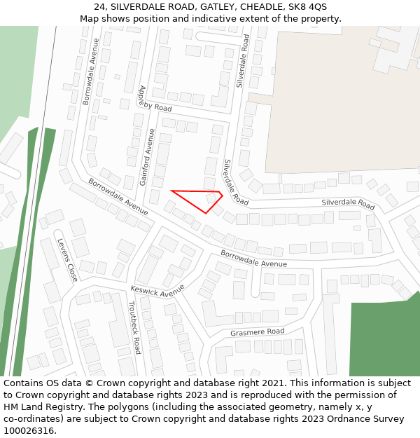 24, SILVERDALE ROAD, GATLEY, CHEADLE, SK8 4QS: Location map and indicative extent of plot