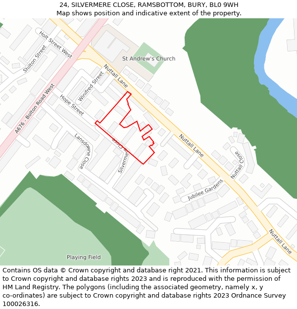 24, SILVERMERE CLOSE, RAMSBOTTOM, BURY, BL0 9WH: Location map and indicative extent of plot