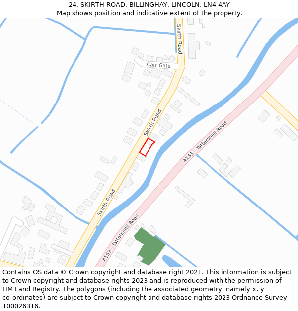 24, SKIRTH ROAD, BILLINGHAY, LINCOLN, LN4 4AY: Location map and indicative extent of plot