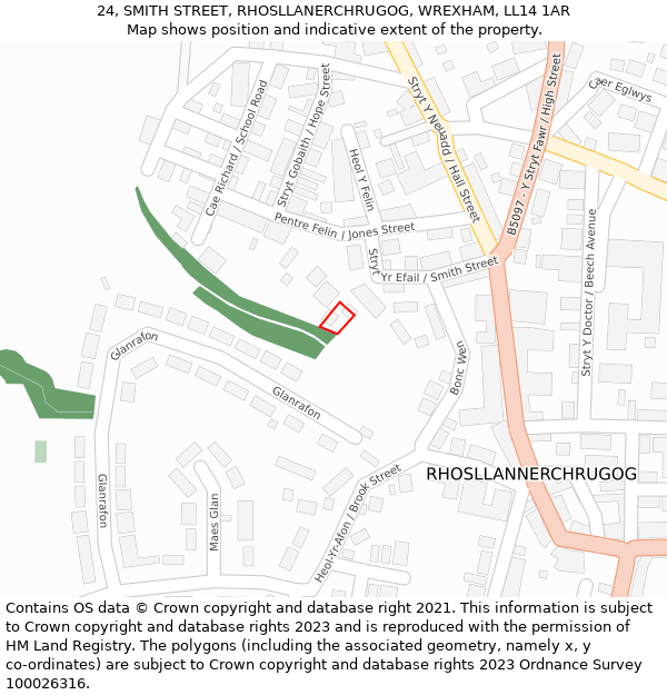 24, SMITH STREET, RHOSLLANERCHRUGOG, WREXHAM, LL14 1AR: Location map and indicative extent of plot