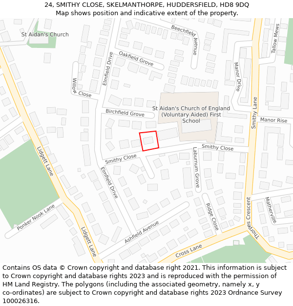 24, SMITHY CLOSE, SKELMANTHORPE, HUDDERSFIELD, HD8 9DQ: Location map and indicative extent of plot