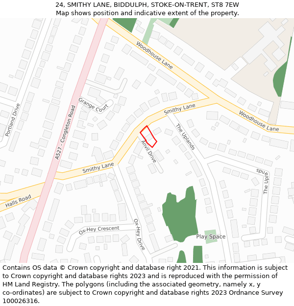 24, SMITHY LANE, BIDDULPH, STOKE-ON-TRENT, ST8 7EW: Location map and indicative extent of plot