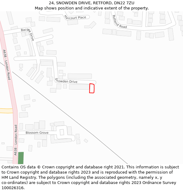 24, SNOWDEN DRIVE, RETFORD, DN22 7ZU: Location map and indicative extent of plot