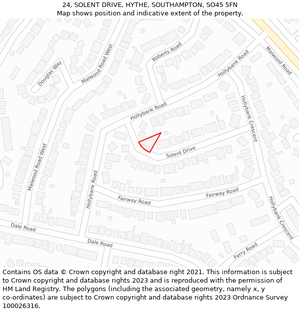 24, SOLENT DRIVE, HYTHE, SOUTHAMPTON, SO45 5FN: Location map and indicative extent of plot