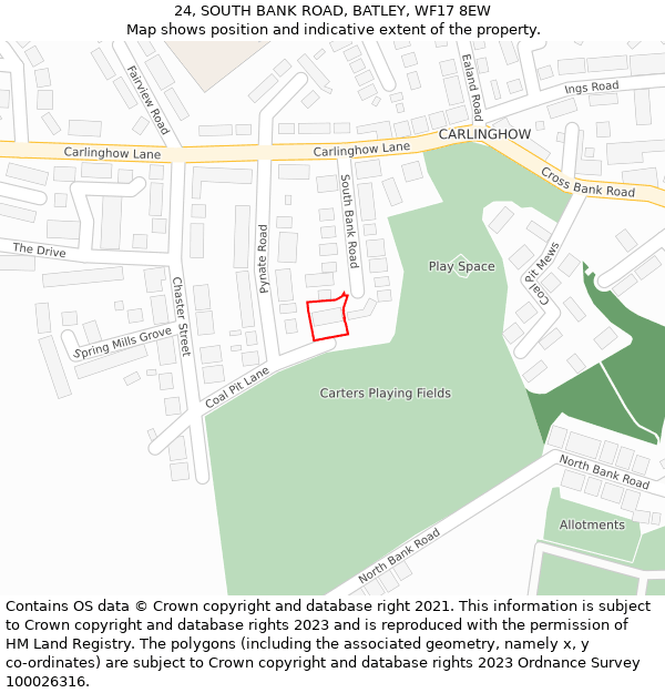 24, SOUTH BANK ROAD, BATLEY, WF17 8EW: Location map and indicative extent of plot
