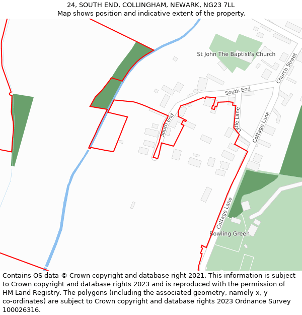 24, SOUTH END, COLLINGHAM, NEWARK, NG23 7LL: Location map and indicative extent of plot