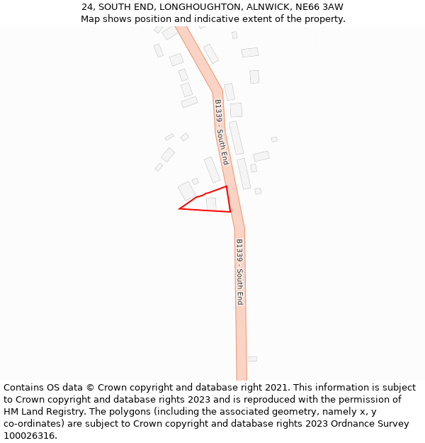 24, SOUTH END, LONGHOUGHTON, ALNWICK, NE66 3AW: Location map and indicative extent of plot