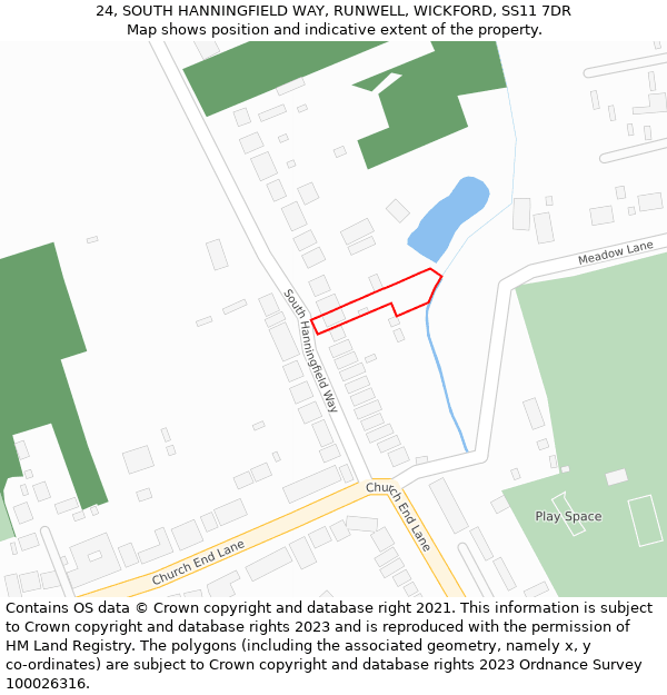 24, SOUTH HANNINGFIELD WAY, RUNWELL, WICKFORD, SS11 7DR: Location map and indicative extent of plot